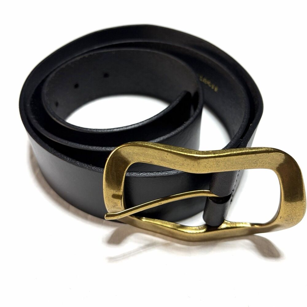 Anthropologie Black Leather Big Brass Buckle Belt Size 1X